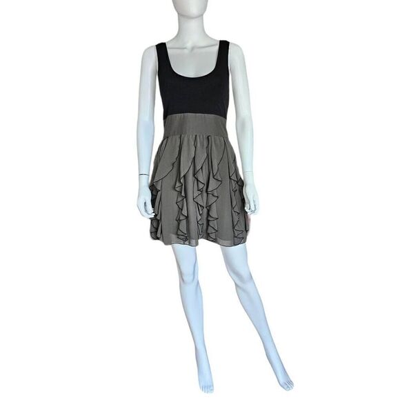 Express Black and Olive Green Ruffle Mini Dress - Picture 2 of 8